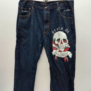 Rare Ed Hardy Death or Glory/Born Free Embellished Jeans 44 x 34